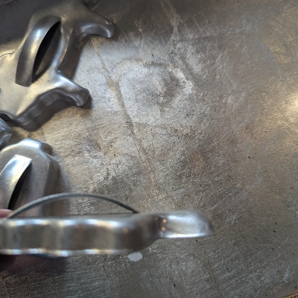 Vintage 1950's Aluminum Cookie Cutters Set 2 Santas,Bell, Lion Christmas Tree